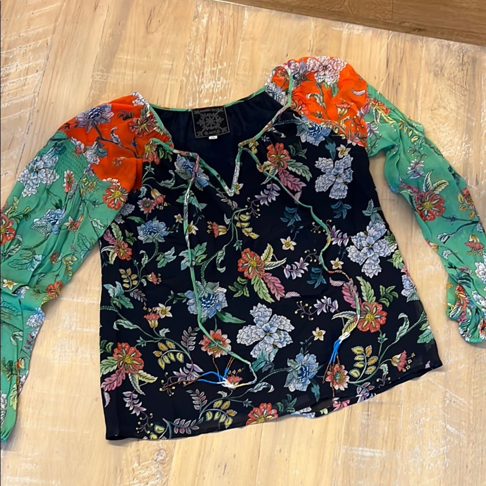 Floral Women's Top - Black, Green, and Orange